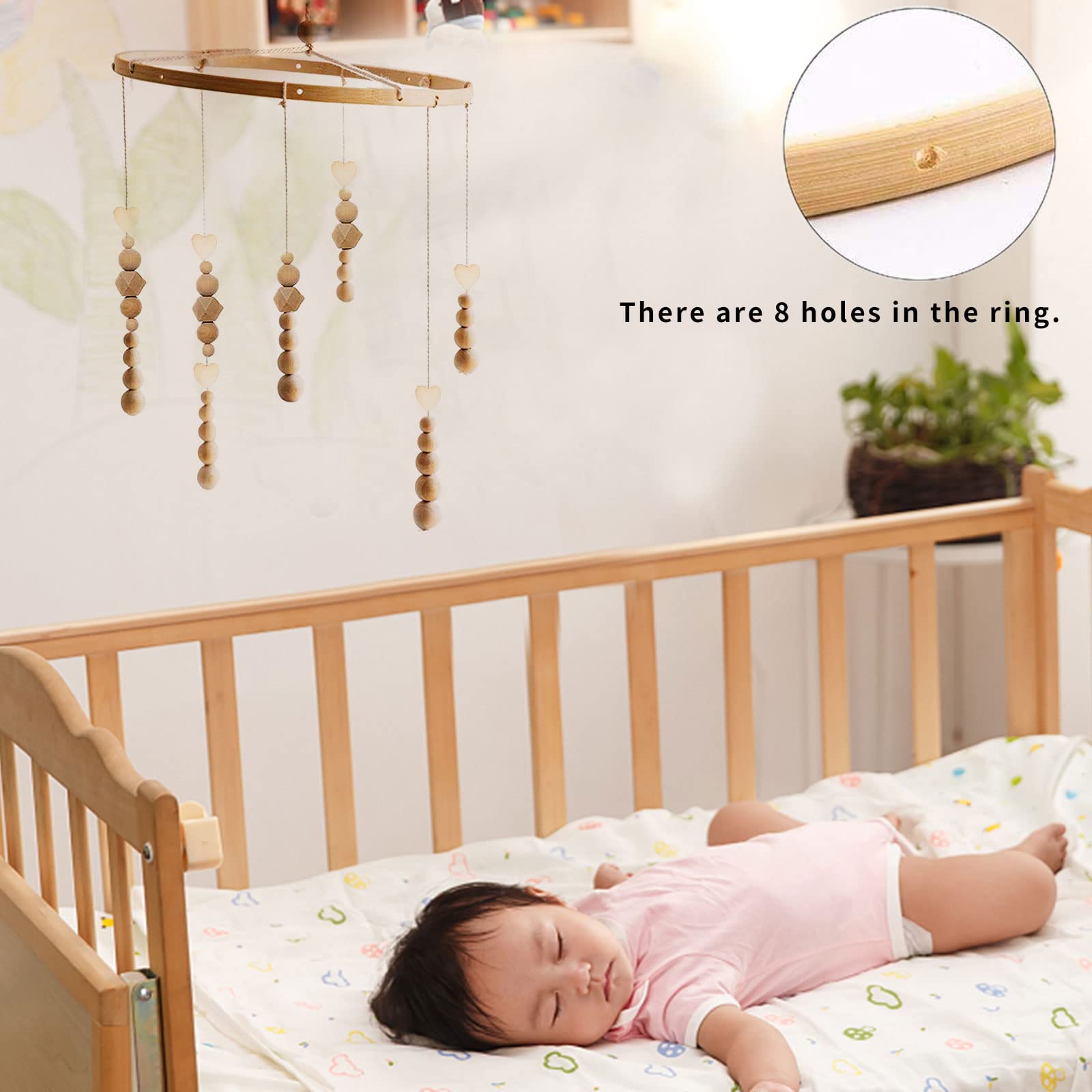 Seasboes Marco móvil de madera para bricolaje, marco móvil de madera, juego de campanilla de cama, kit de campana móvil para bebé, juguete hecho a mano, decoración del hogar, regalo para niños (área