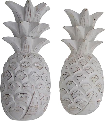 Miniatura 2 de Wowser Mitades de piña blanca envejecida, decoración de pared náutica, juego de 2, 12 pulgadas