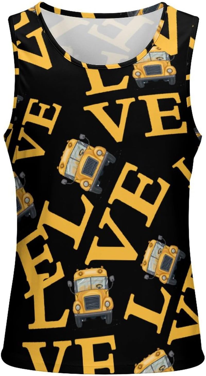 Love School Bus Men's Tank Top Sleeveless Muscle Shirts Vest Beach T Shirts for Workout Gym