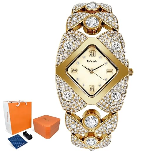 PINK LADY Retro Quartz Watch with Sparkling Rhinestones, Women's Fashion Watches, Fashion Diamond Luxury Watches for Women