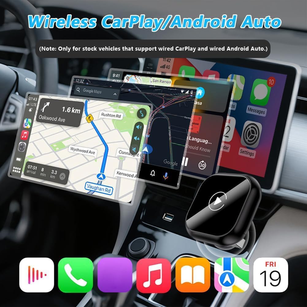 Adattatore 2 in 1 Wireless Carplay E Android Auto,per BMW X1 F48 2016-2021 Converte da Cablato A Wireless,Connessione Automatica, Compatto,Black
