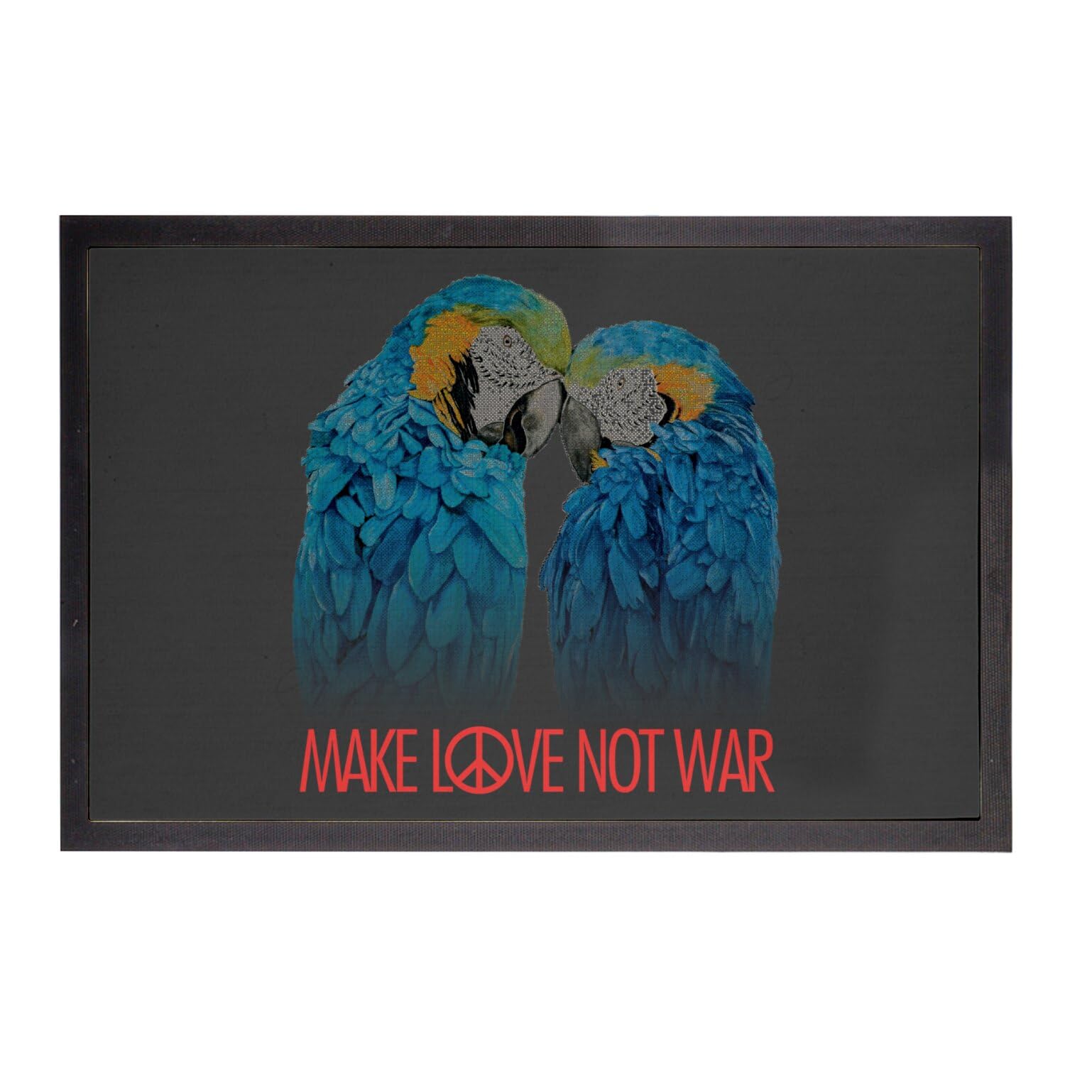 Paillasson noir et message de paix hippie avec perroquet vintage pour la maison