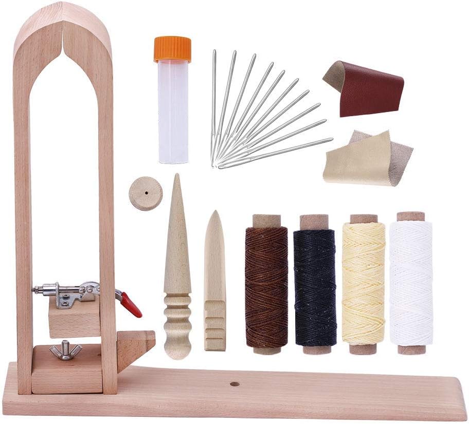 Leather Sewing Pony Set, Stitching Pony with 4 Color Waxed Thread, Large Eye Sewing Needles and Other Tools for Leather Sewing and Stitching