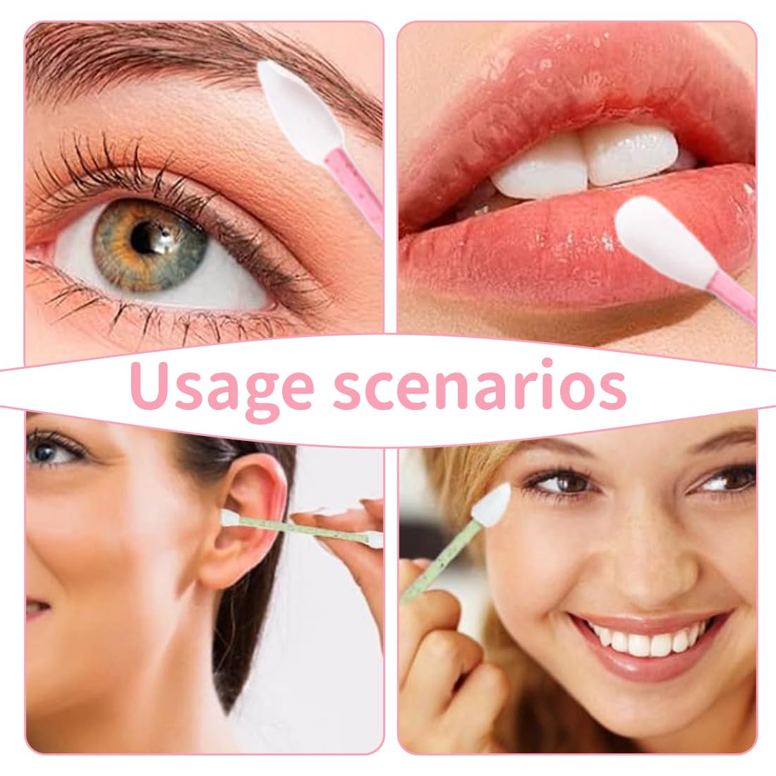 Lot de 4 coton tige reutilisable, Double tête, Bâtonnet en Silicone Doux Lavable, pour Le Maquillage et Le Nettoyage des Oreilles