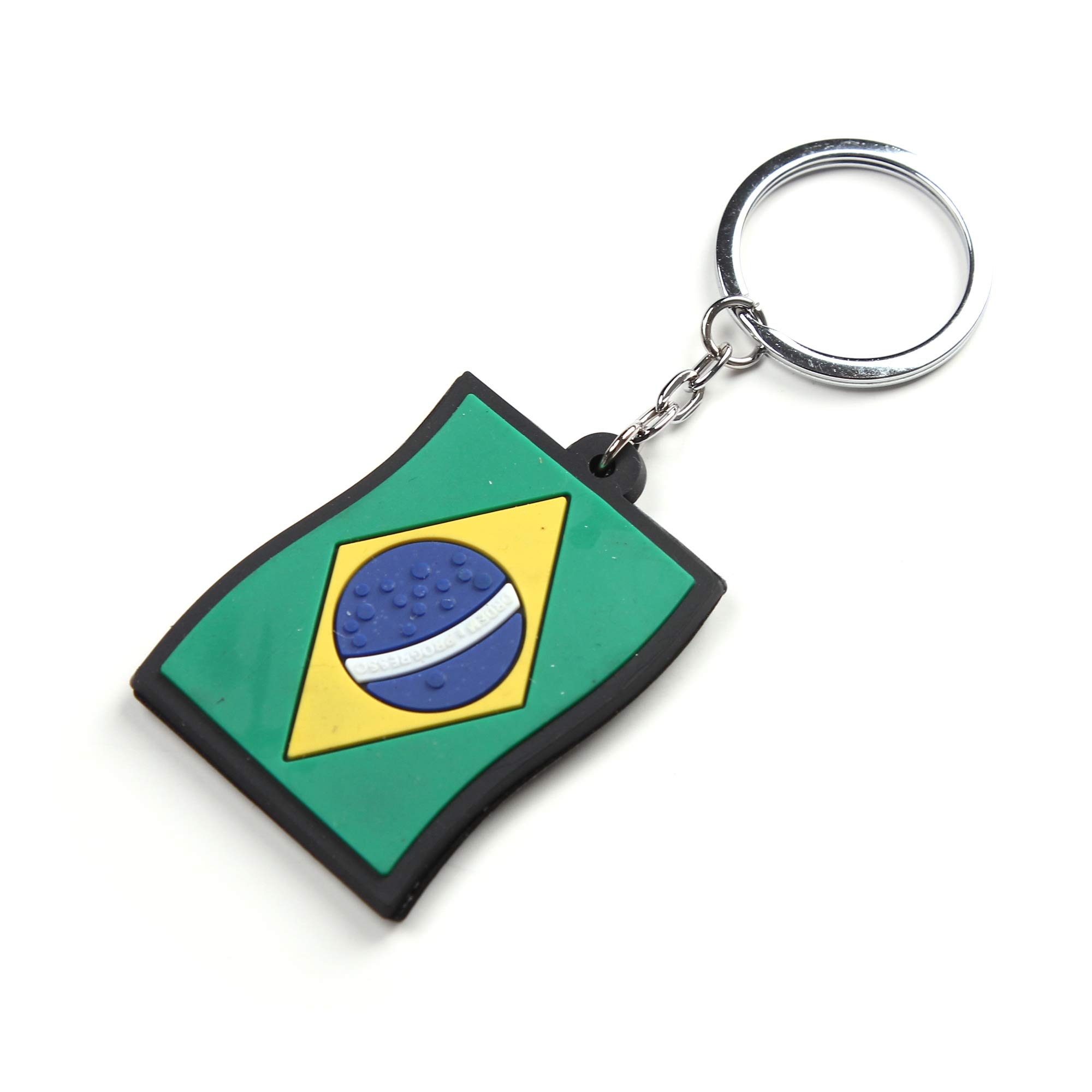 Komonee Men's Green Keyrings Brazil Flag Rubber Key Chain Novelty Key Ring Country Keychain Brazilian