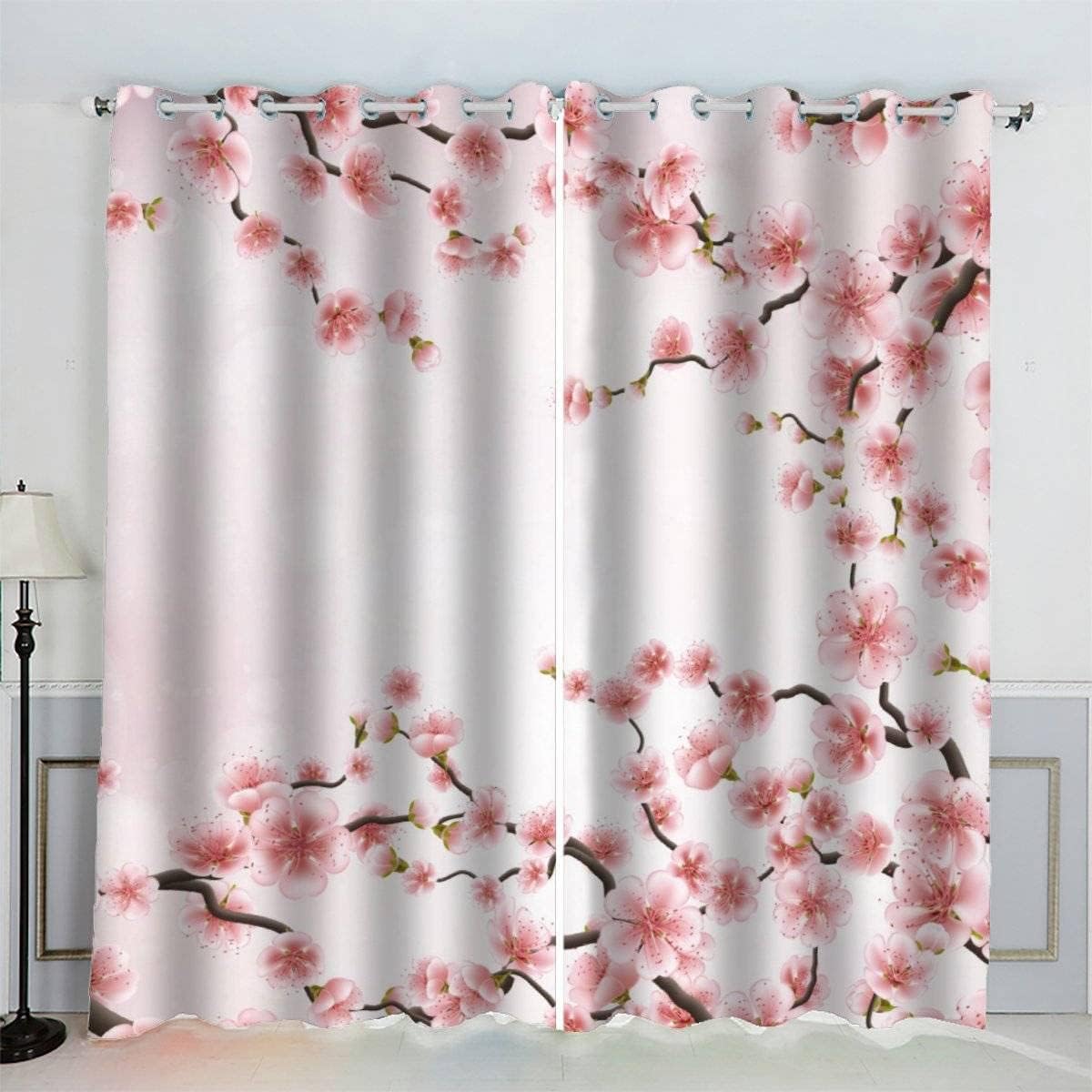 AKATIE Floral Pattern Polyester Curtains with Eyelets, Set of 2