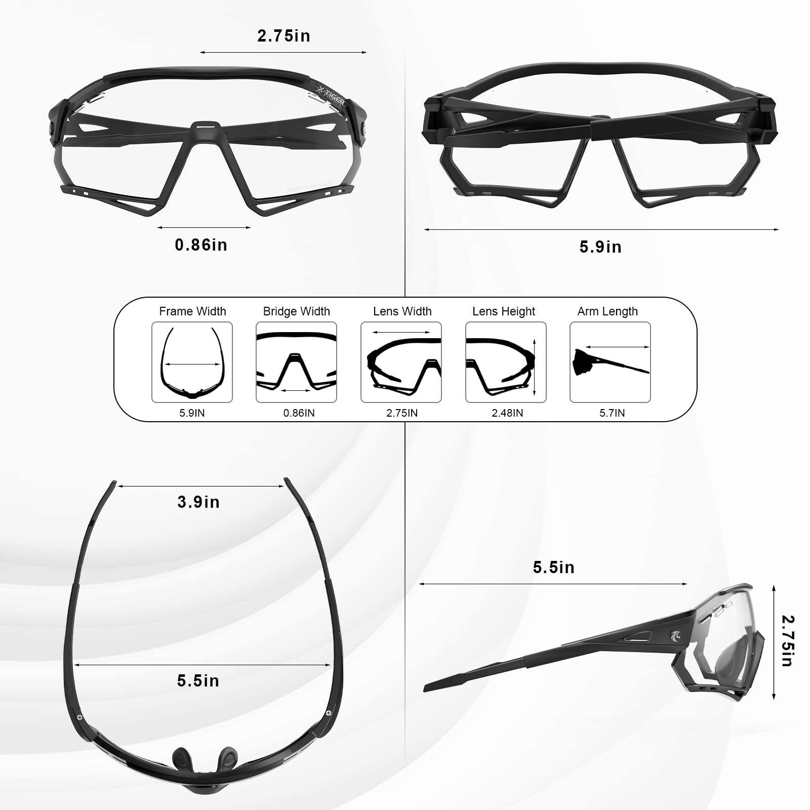 X-TIGER Occhiali Ciclismo Fotocromatici TR90 Occhiali Da Sole Sportivi UV400 PC Lenti Trasparenti Uomo Donna Bici MTB…