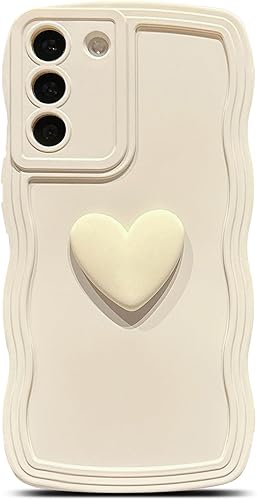 LYQZDT Funda compatible con Samsung Galaxy S22, bonita funda 3D de color sólido con forma de corazón de amor, marco de onda rizada, a prueba de