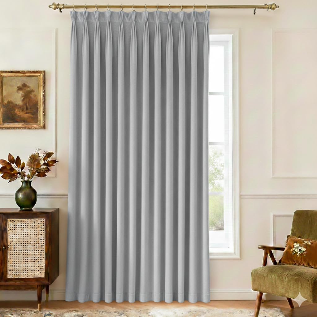 Double Pinch Pleated Velvet Curtains Thermal Insulated Room Darkening Curtains for Bedroom/Livingroom Pack of 1 Panels, Tiebacks, Hooks(Light Grey, Custom)-image-23