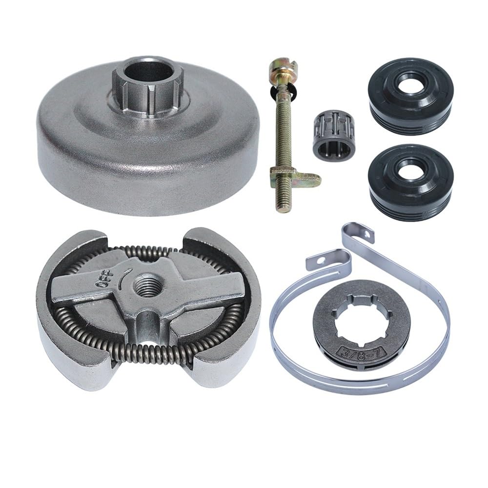 Kit de llanta piñón Tambor Embrague 3/8" y 7 Dientes, Adecuado para Motosierra Banda Freno Cadena Sello Aceite 420, 390, 350, 351, 352, 370 371