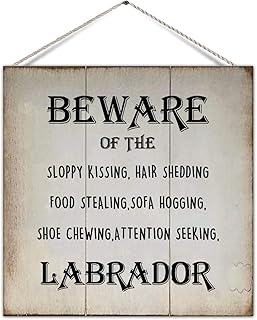 Farmhouse Wood Sign Plaque Beware of The Labrador Dog Country Wood Board with Sayings Wooden Home Sign Farmhouse Wall Hanging Decorations for Lake House Lake House 12 Inch