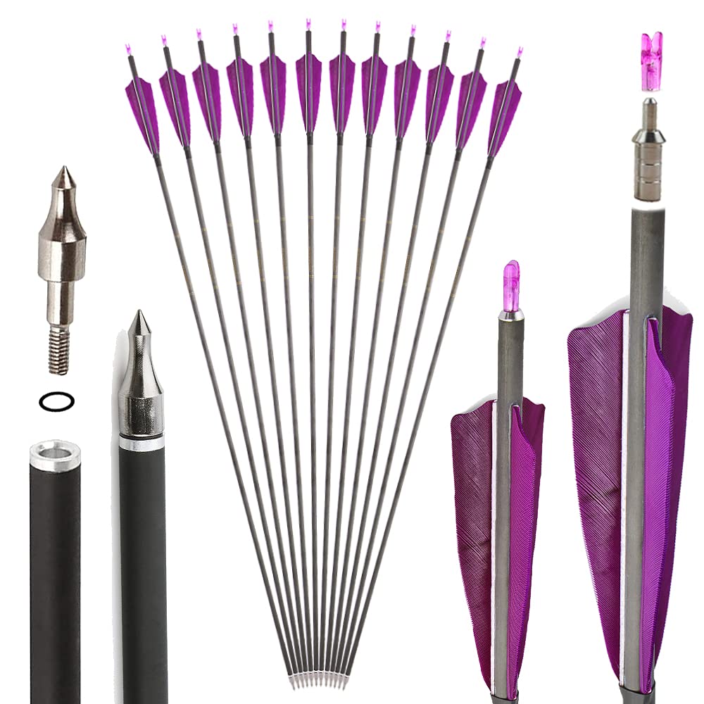 SHARROW 12/24P 35 Pollici Freccia in Carbonio Spine 400 Frecce di Freccia di Tiro al Bersaglio Freccia Carbonio Freccia per Bersaglio Tiro con L'Arco Arco Ricurvo Arco Compound (Viola, 12P)