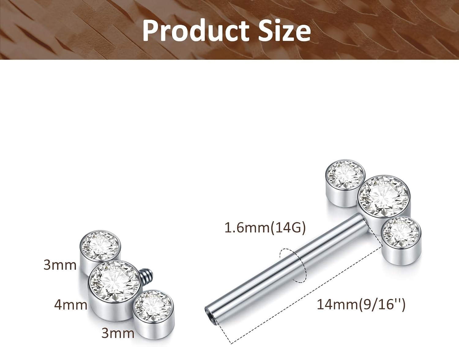 Oveta 14G Titanium Nipple Rings for Piercing Jewelry, Internally Threaded Nipple Barbells 14mm for Women Men, Silver/Gold, 2PCS