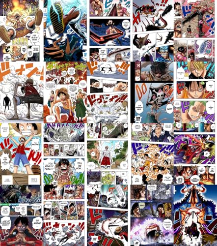 Image of Moment Prints Luffy Colored Manga Collage Poster Set - Set of 20, 210 mm x 297 mm, 300 GSM Paper, One Piece Posters, Monkey D. Luffy Poster (Luffy Manga) - Glue Dots Included, Cardstock