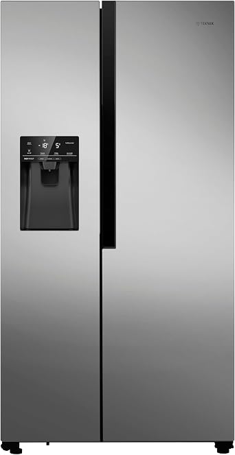 Teknix THSBS1791PLUX American Side by Side Door Fridge Freezer - 562L Capacity - Plumbed Water Dispenser - Frost Free - Stainless Steel, H178.7 x W91.0 x D69.0 cm [Energy Class E]