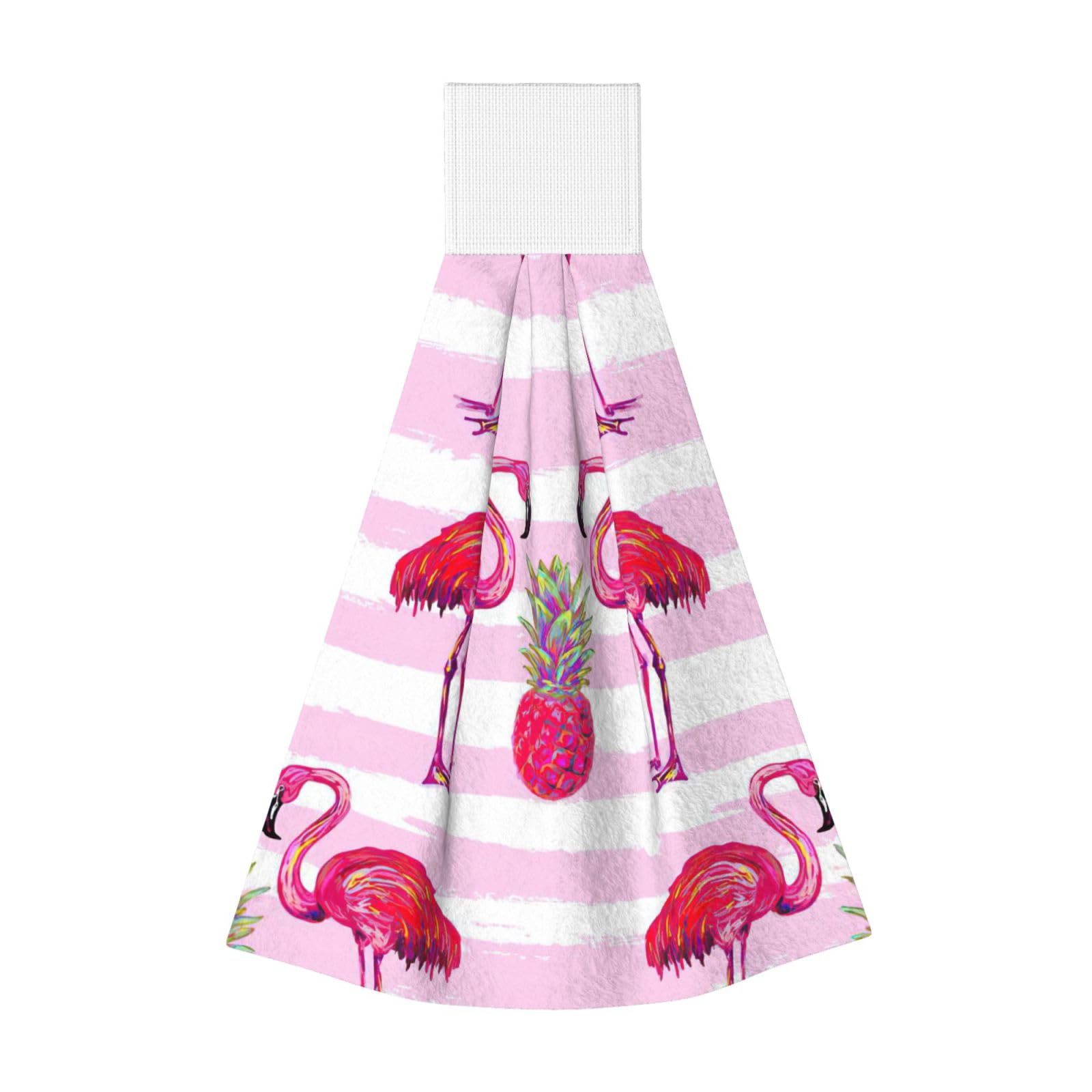 DUWAA Summer Tropical Flamingo And Pineapple Print Hanging Hand Towel Quick Dry Bathroom Towel Soft Kitchen Towel