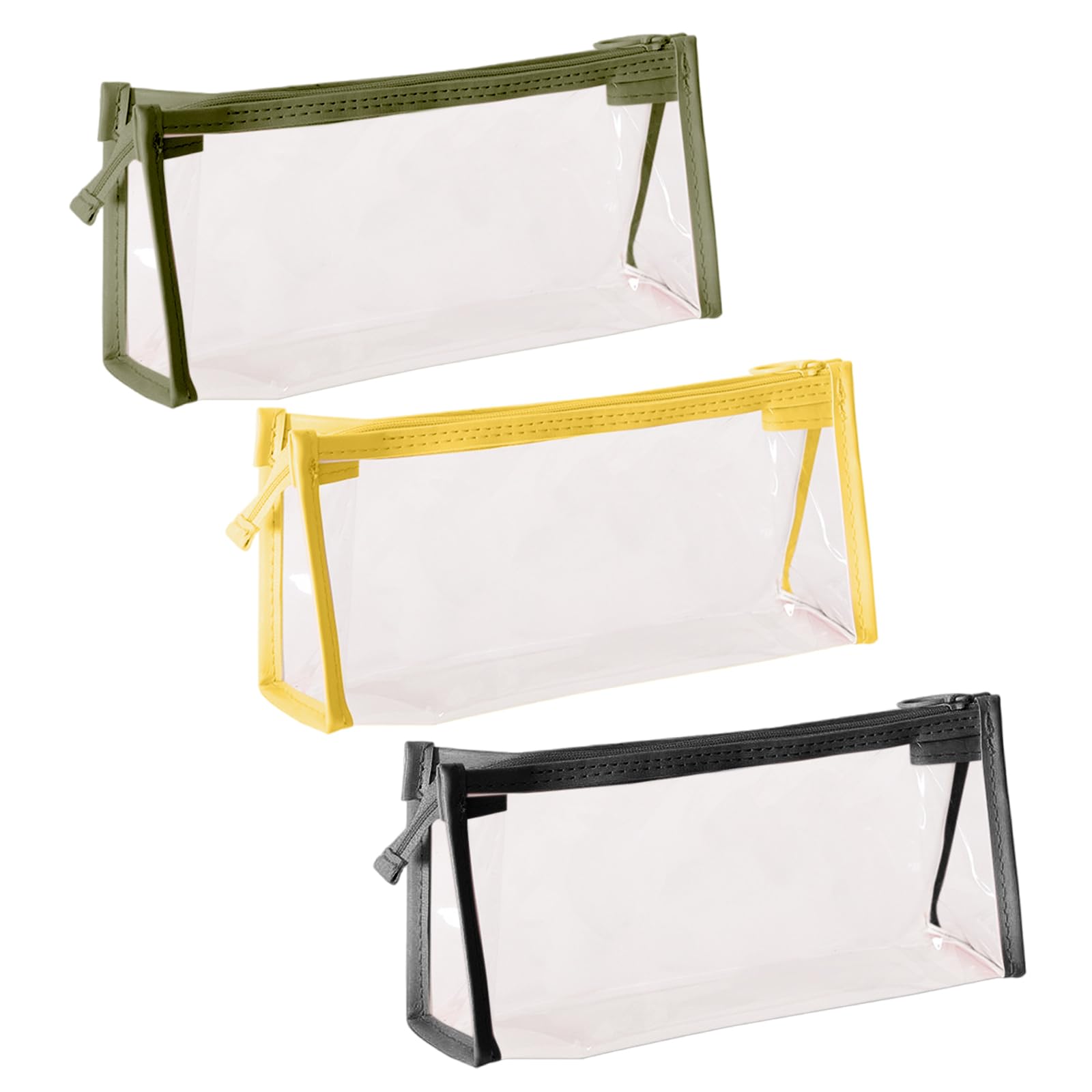 SJDOFU Clear Pencil Case, 3PCS Triangular Clear Pencil Case, Waterproof PVC Pen Pencil Bag for Stationery Toiletries Makeup Travel Office Supplies