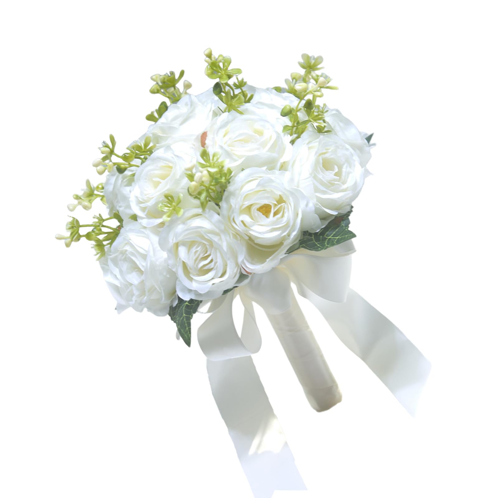 Piceioep Realistic Rose Bouquet White Blue Artificial Rose Bridal Arrangement for Wedding Ceremony Maid Keepsakes Realistic False Bridal Flowers