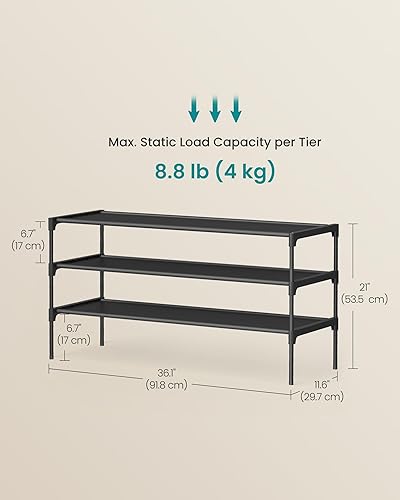 Miniatura 3 de SONGMICS Zapatero, organizador de almacenamiento de zapatos de 3 niveles, ahorro de espacio, 11.6 x 36.1 x 21 pulgadas, entrada, marco de metal,