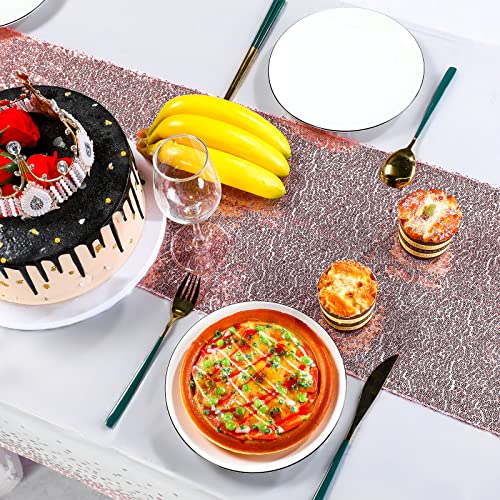 Image of Irenare 2 Pcs White and Rose Gold Tablecloth and Sequin Table Runner Set Polka Dots Confetti Table Cover Dining Plastic Tablecloths Glitter Decorations for Birthday Wedding Anniversary Party Supplies