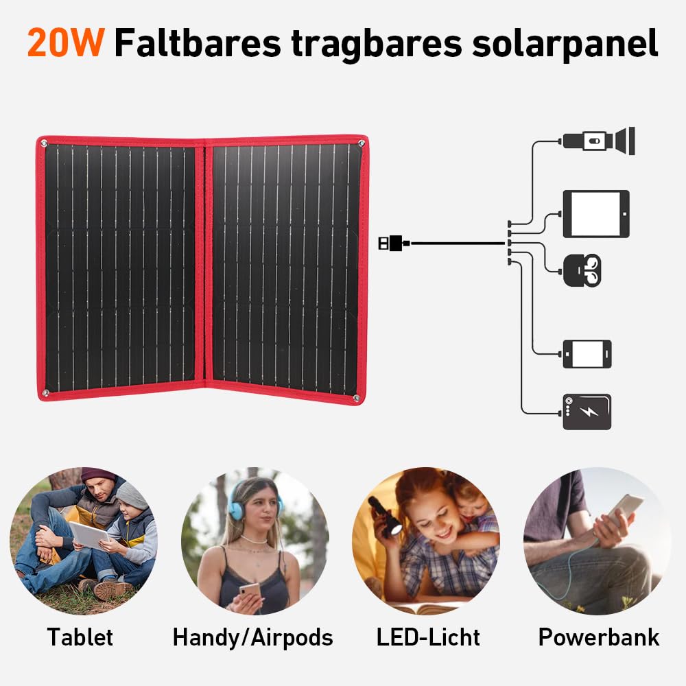 DOKIO 20W Moduł Solarny Monokrystaliczny Przenośny Składany Panel Słoneczny USB-A USB-C