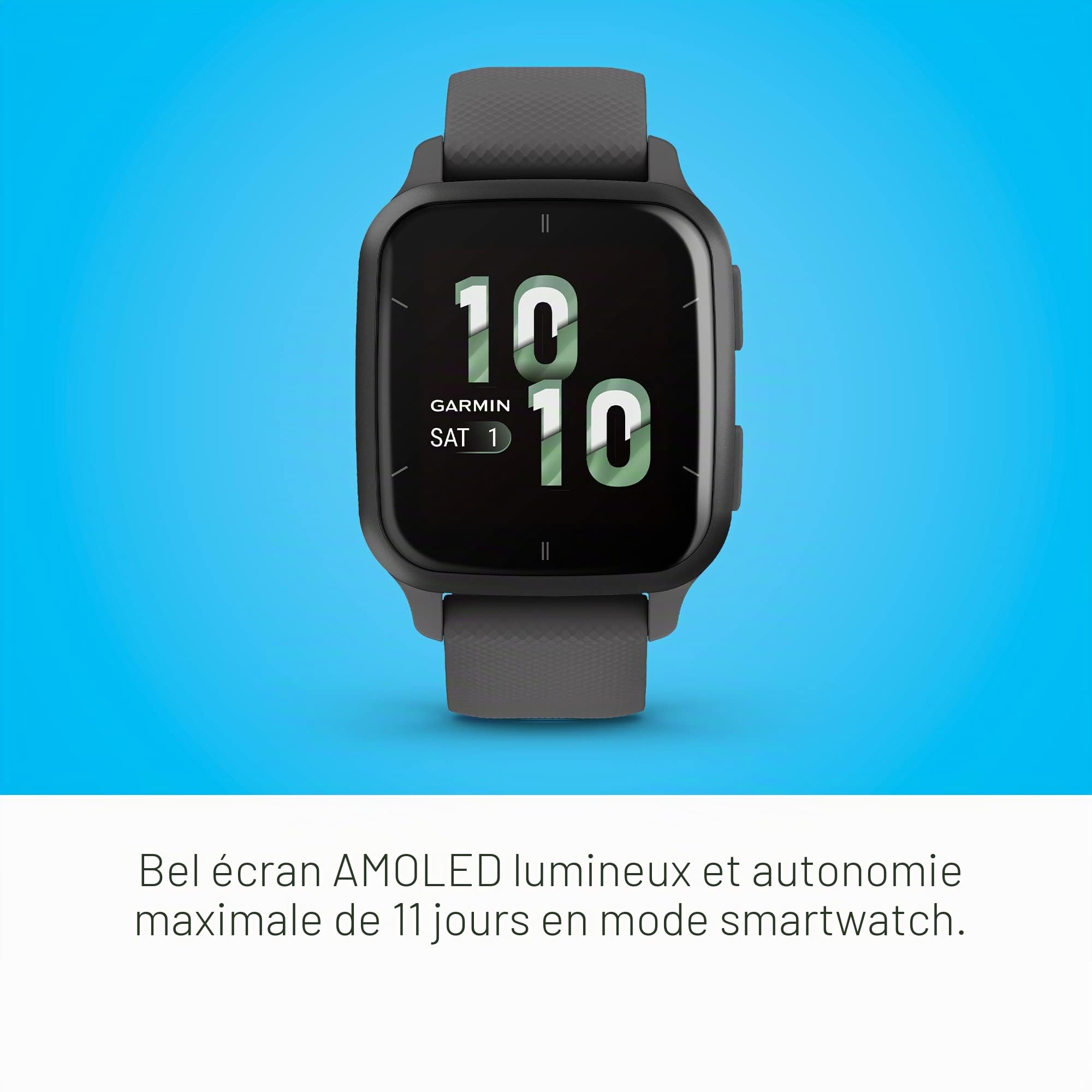 Garmin Venu Sq 2 - Montre connect e GPS Multisports avec cran AMOLED et Suivi sant - Gray avec Bracelet Gris fonc - Bo tier 40 mm Noir