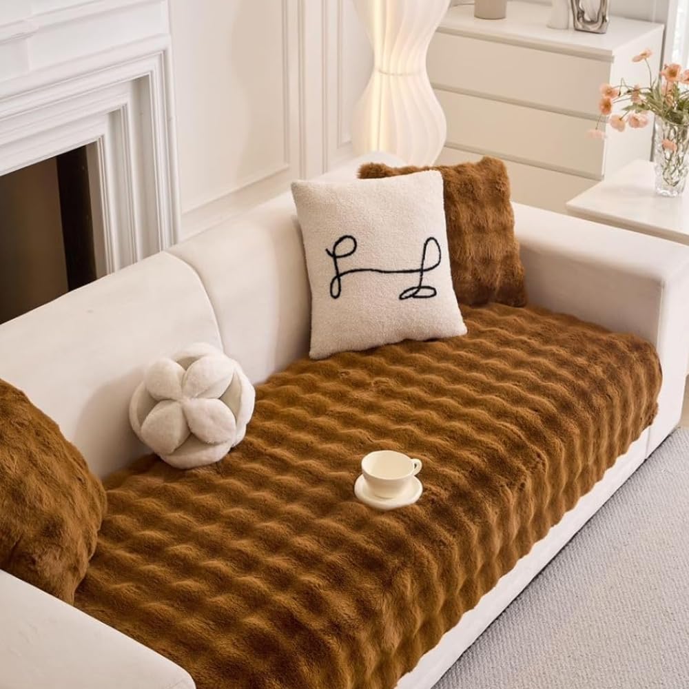 HOMETHREADS Plush Faux Fur Sofa Cover – Ultra-Soft, Thick & Fluffy Sectional Couch Slipcover with Anti-Slip Design, Washable Furniture Protector for Lasting Comfort (Brown, 1 Seater | 70x90cm)-picture-13