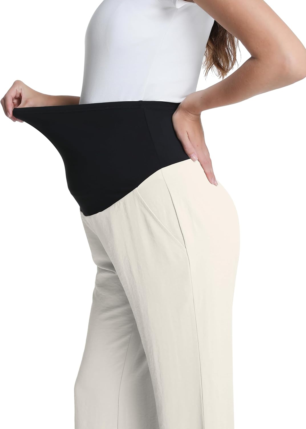 Maternity Pants Over The Belly Pregnancy Wide Leg Pants Casual Palazzo Beach Summer Trousers with Pockets - Image 2
