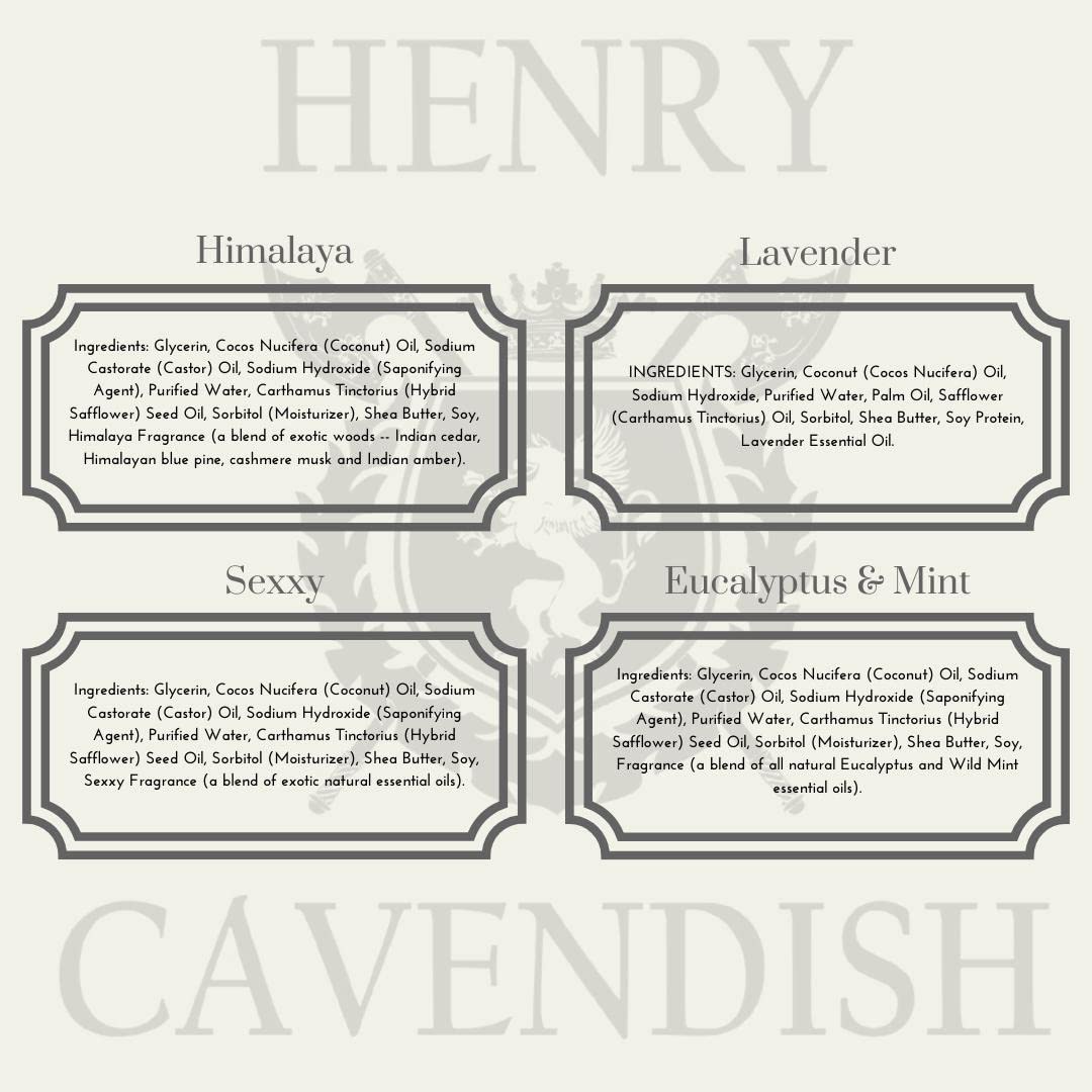 Henry Cavendish 4 Pack Shaving Soap with Shea Butter & Coconut Oil, 4 Long Lasting 3.8 oz Puck Refills. One of each Himalaya, Lavender, Eucalyptus/Mint and Sexxy Frangrances.