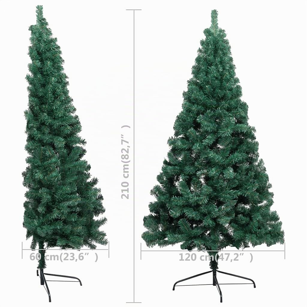 Albero di Natale Realistico, Verde Naturale, Mezzo Albero di Natale Artificiale con Supporto in Metallo, Decorazione di Natalizia per Casa Ufficio e Negozio, PVC, 210 cm