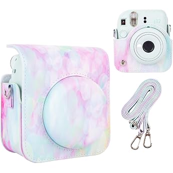 Protective Camera Case Compatible with Fujiilm Instax Mini 12 Instant Camera Amazing Colourful Instant Mini 12 Bag Small PU Leather Bag with Adjustable Shoulder Strap - Dream Bubble