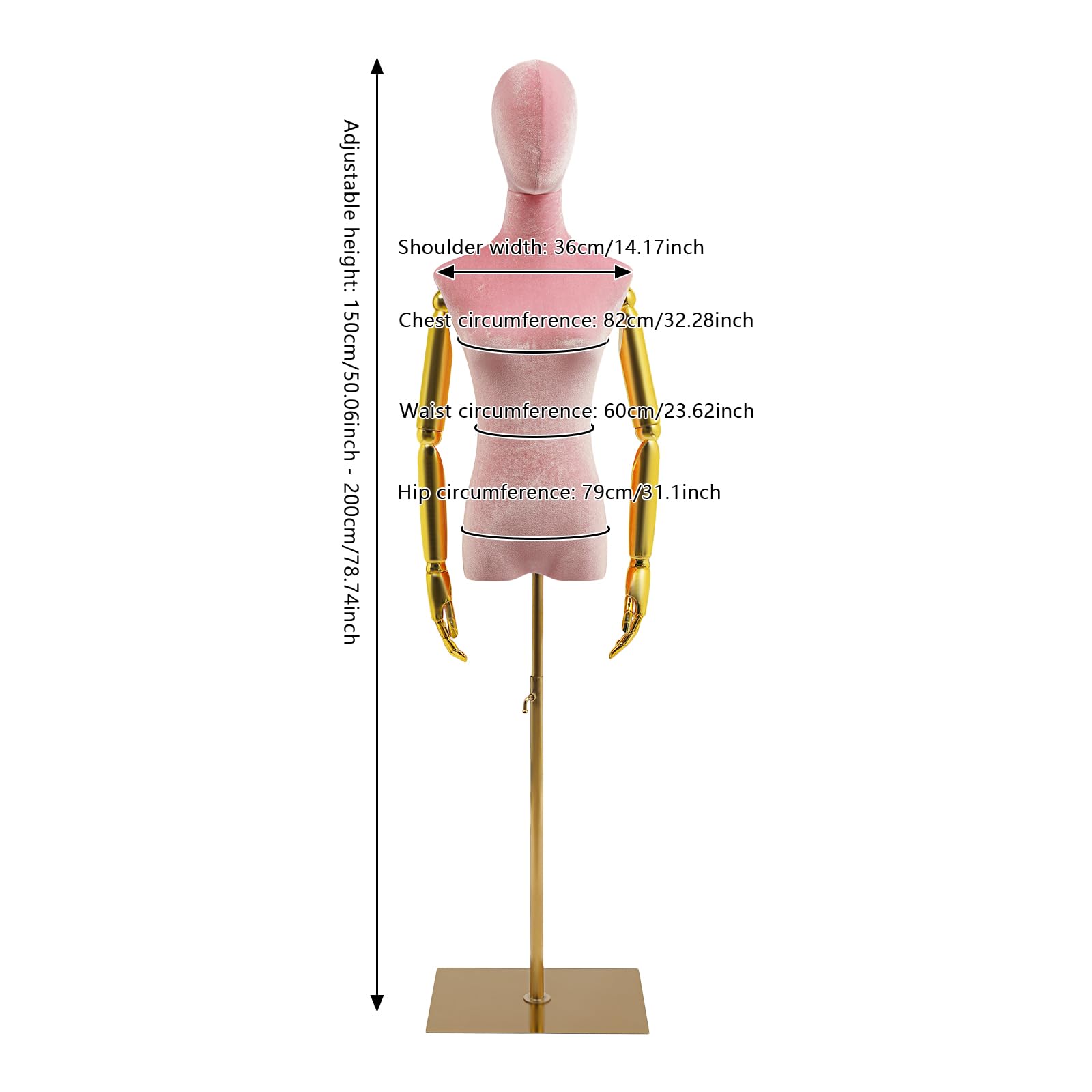 Manichino sartoriale regolabile, manichino femminile con altezza regolabile (59-78 pollici), modello di abiti da esposizione nei negozi di abbigliamento, testa e braccia staccabili per vestirsi