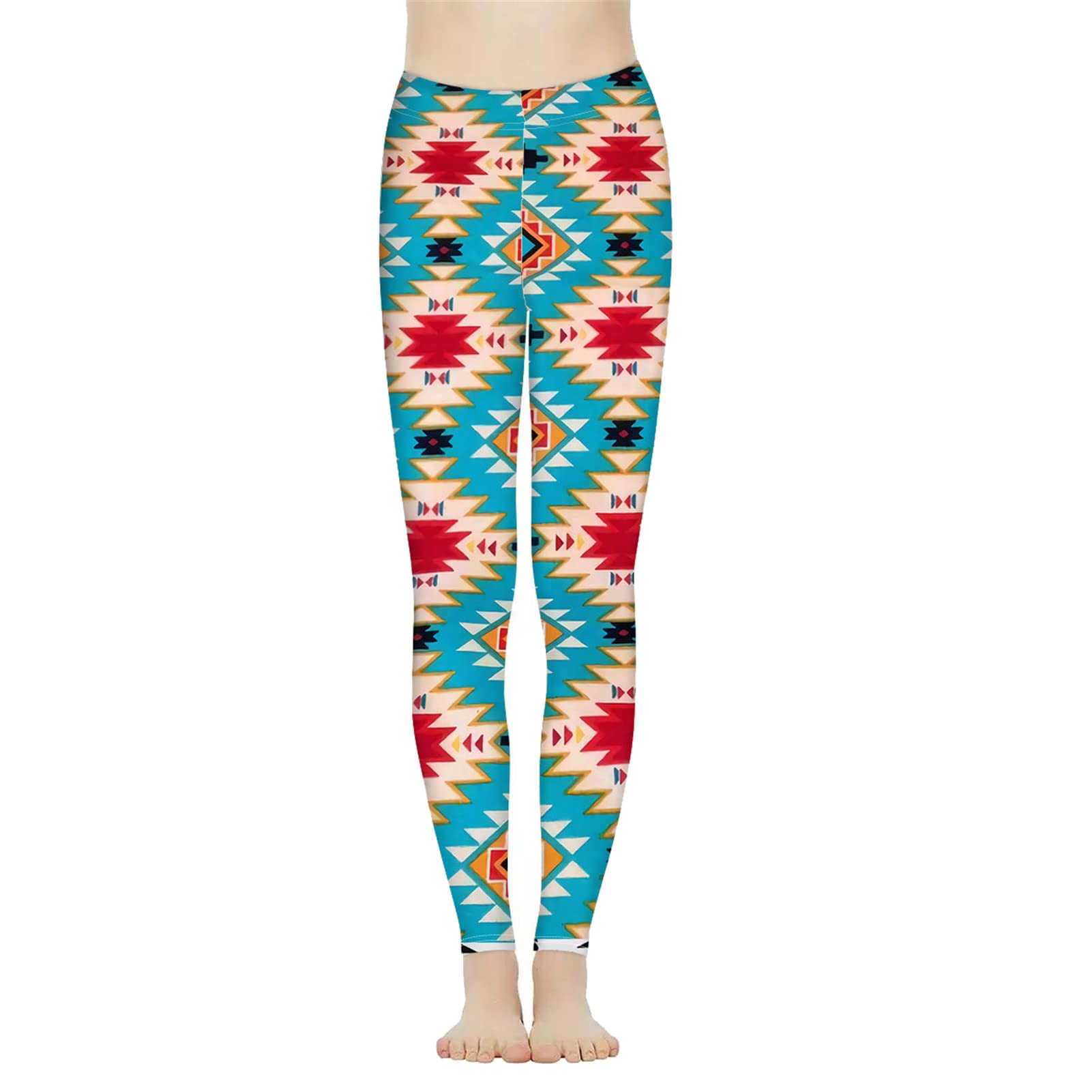 Biyejit Damskie legginsy z wysokim stanem kontrola brzucha spodnie do jogi trening legginsy do biegania XS-3XL, Aztecki plemienny wzór, XXL