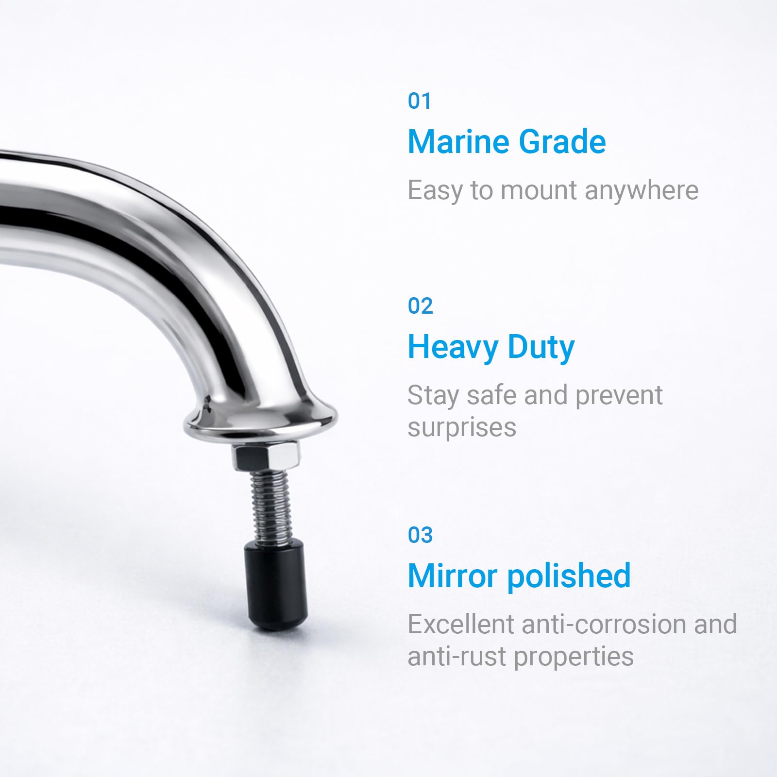 Maniglia per corrimano in acciaio inox da 25,4 cm, accessori nautici multiuso, specchio lucido con borchie a doppia estremità (2 pezzi)