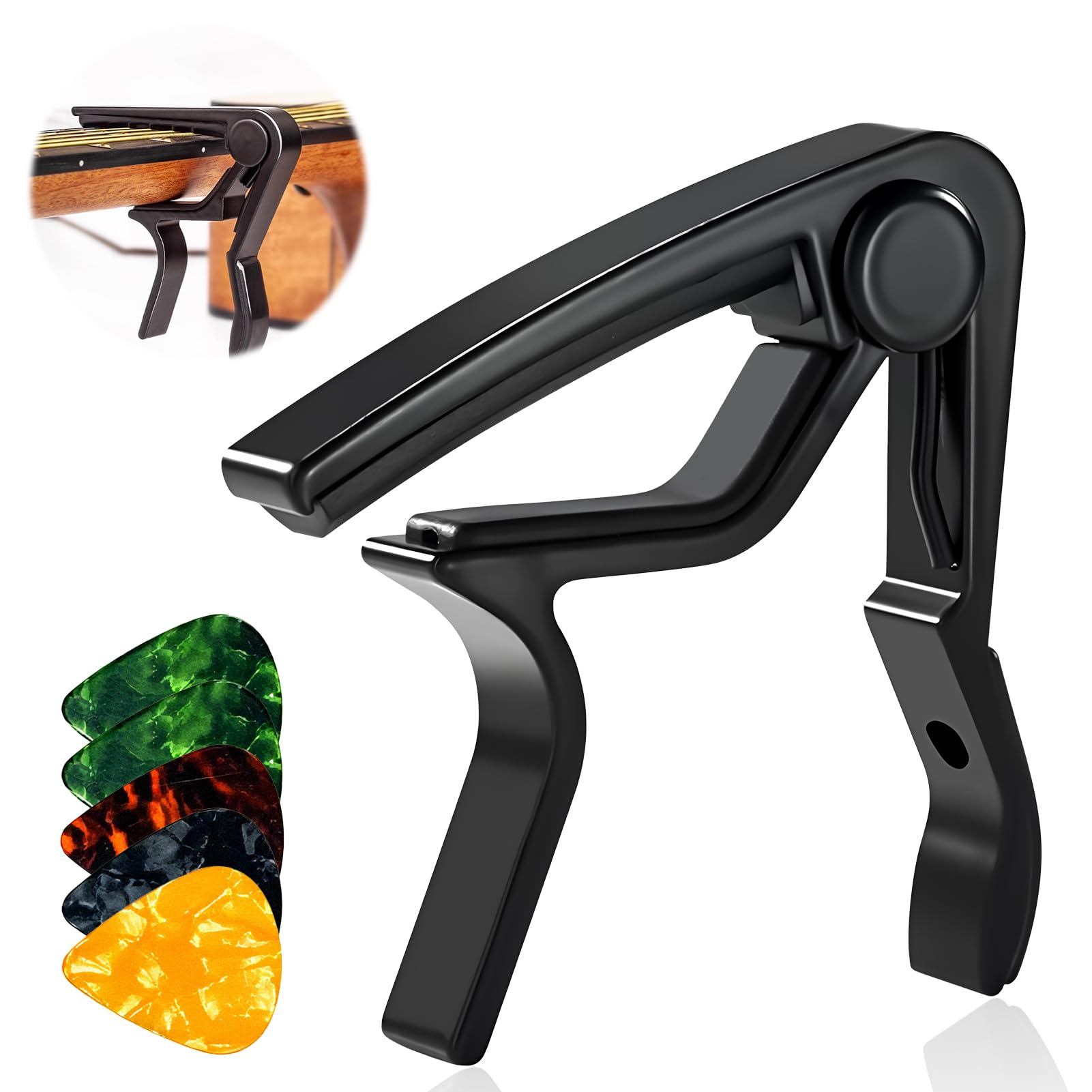 Guitar Capo for Acoustic and Electric Guitars with 5 Picks Included