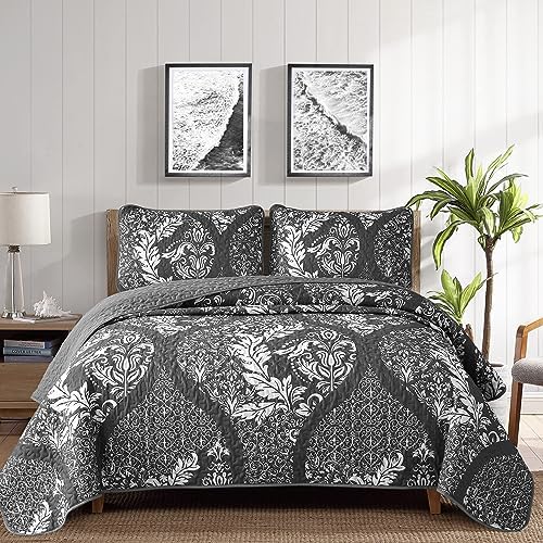 Dobuyly Green Quilt Set Queen Size Boho Damask Bedspread