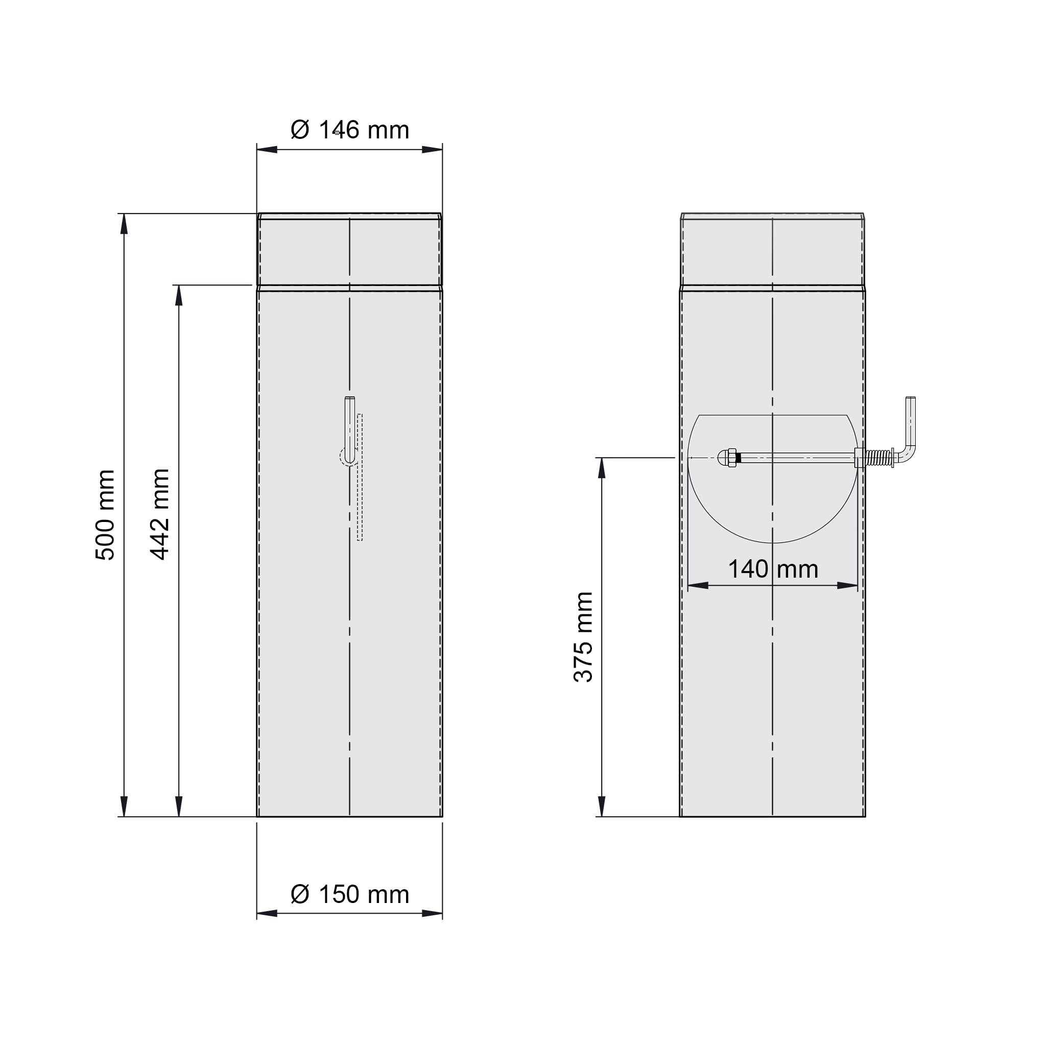 EWO Ofenrohr 150mm Durchmesser - Rauchrohr 50cm lang mit Drosselklappe (Gussgrau) - Feuerrohr 2 mm Stahlblech - Kaminrohr mit Senotherm-Beschichtung - rußbeständig, frost- & tauwechselbeständig