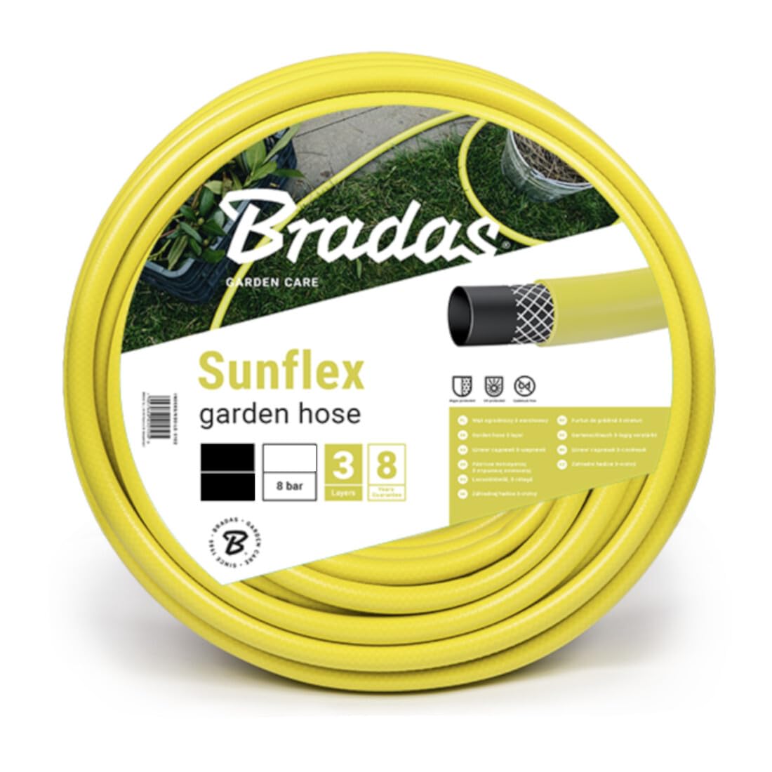 Bradas Wms3/450 Tuyau d'arrosage 50 metre 3/10,2 cm Sunflex, Jaune, 30 x 30 x 20 cm