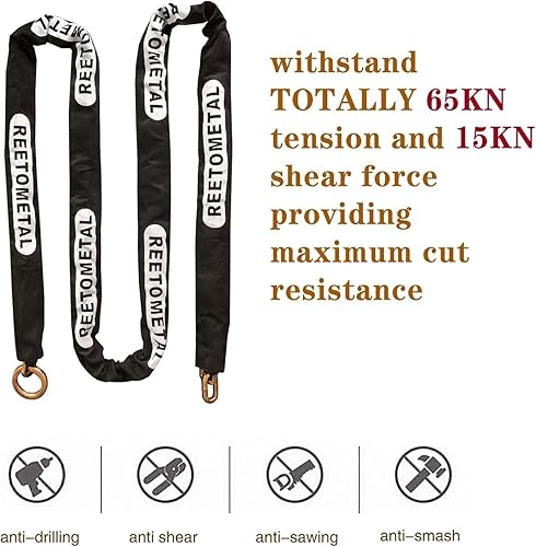 Miniatura 3 de Cadena de seguridad resistente, más larga de 10 pies x 38 pulgadas de grosor, resistente a los cortes, cadena de bloqueo antirrobo de acero