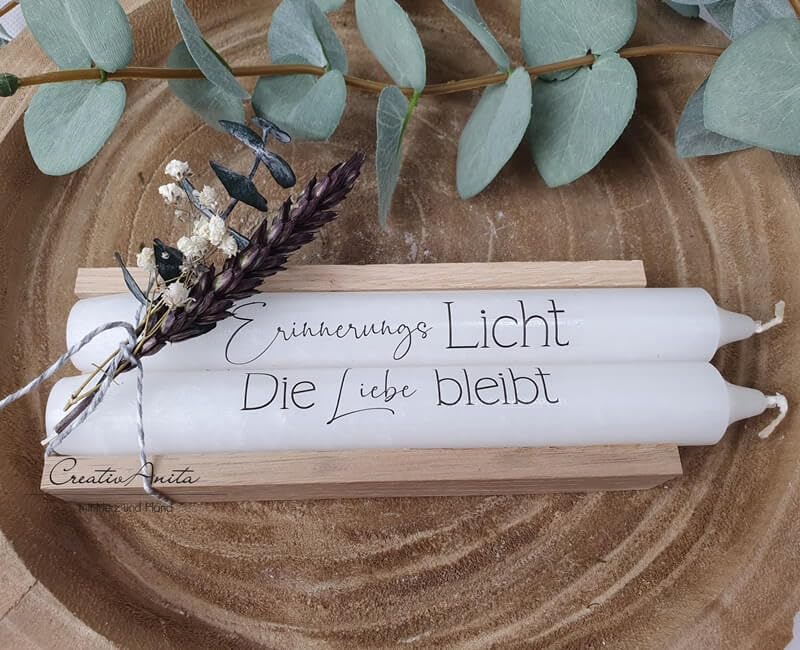 Gedenkkerzen - Trauerkerzen -Erinnerungslicht- Stabkerzen mit Spruch -...
