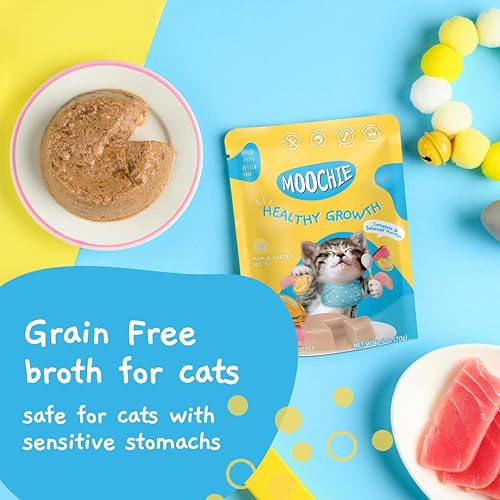 Miniatura 3 de MOOCHIE Alimento húmedo para gatitos sin granos, crecimiento saludable, hecho con paté de atún y pollo, sin sabores artificiales ni conservantes,