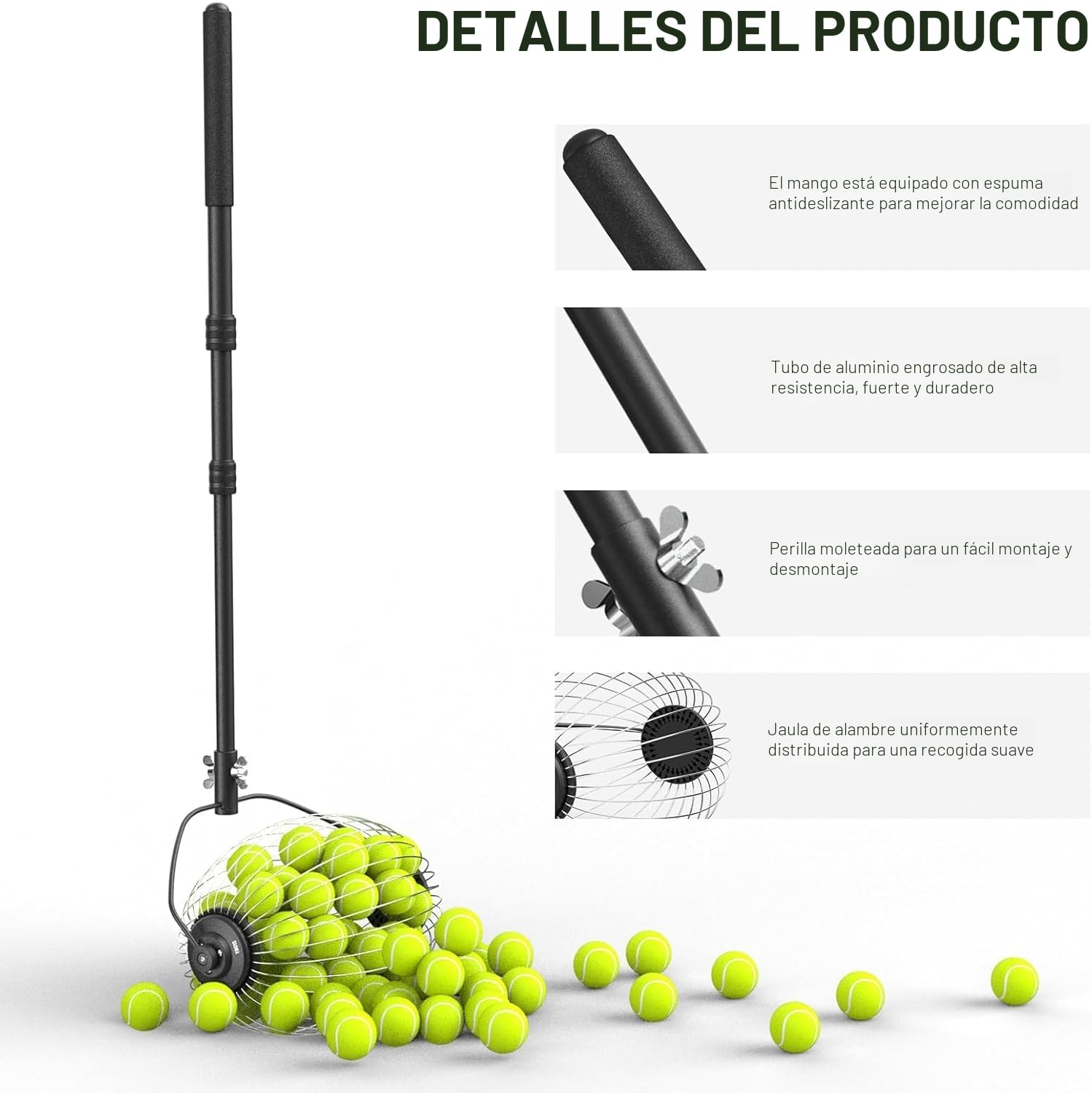 NEEWER Recolector Pelotas Tenis, R30-58/77-148cm 30-58"/77-148cm Telescopic Rolling Ball Retriever Picker Upper Hopper Roller Basket Holder para 40 Pelotas Tenis, Accesorios & Entrenamiento, TB01S
