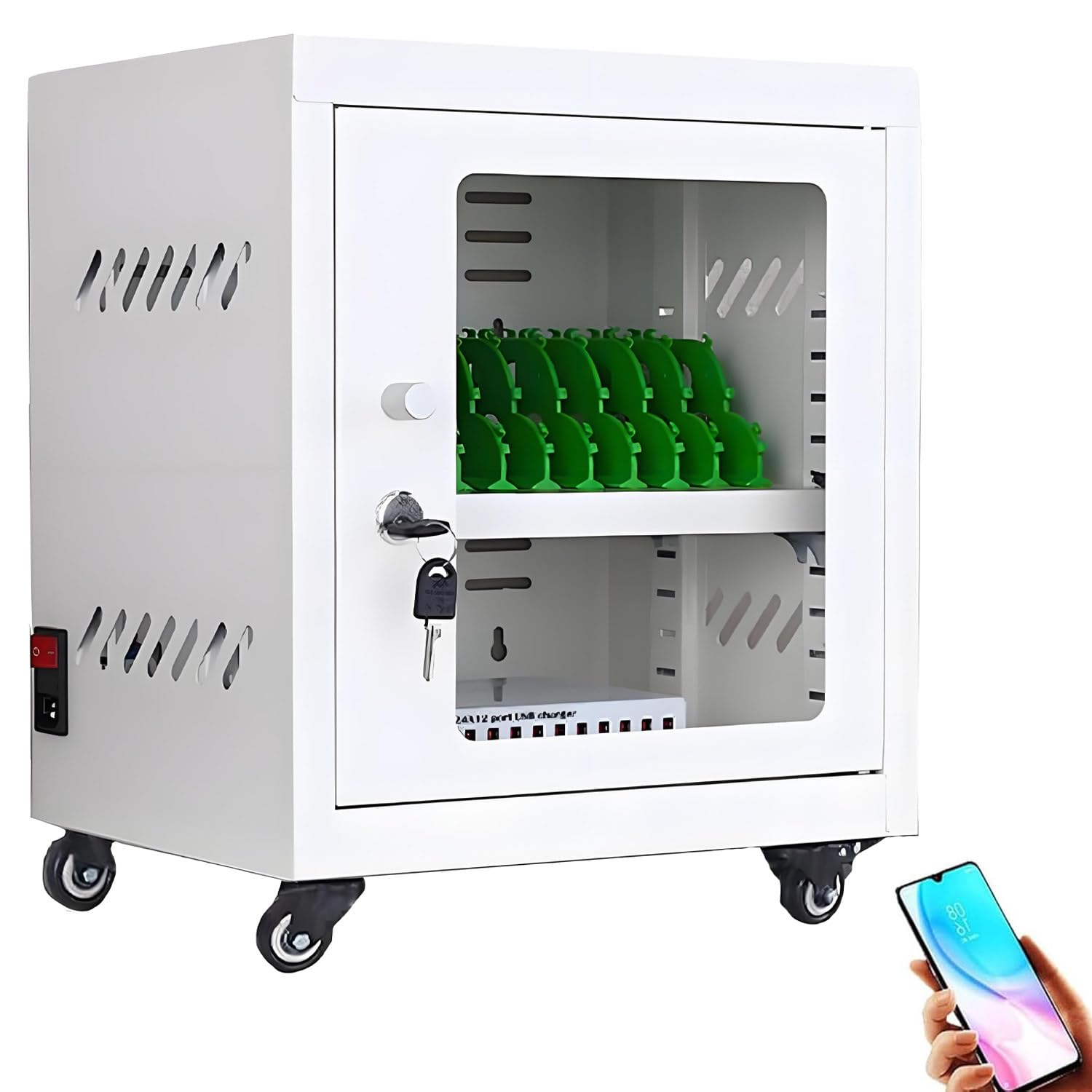UORDBY Portable Charging Mobile Phone Cabinet, Rechargeable Cellphone Locker Storage Charging Station, Cellphone USB Charging Station, Compatible with Various Mobile Phone Models 12slots