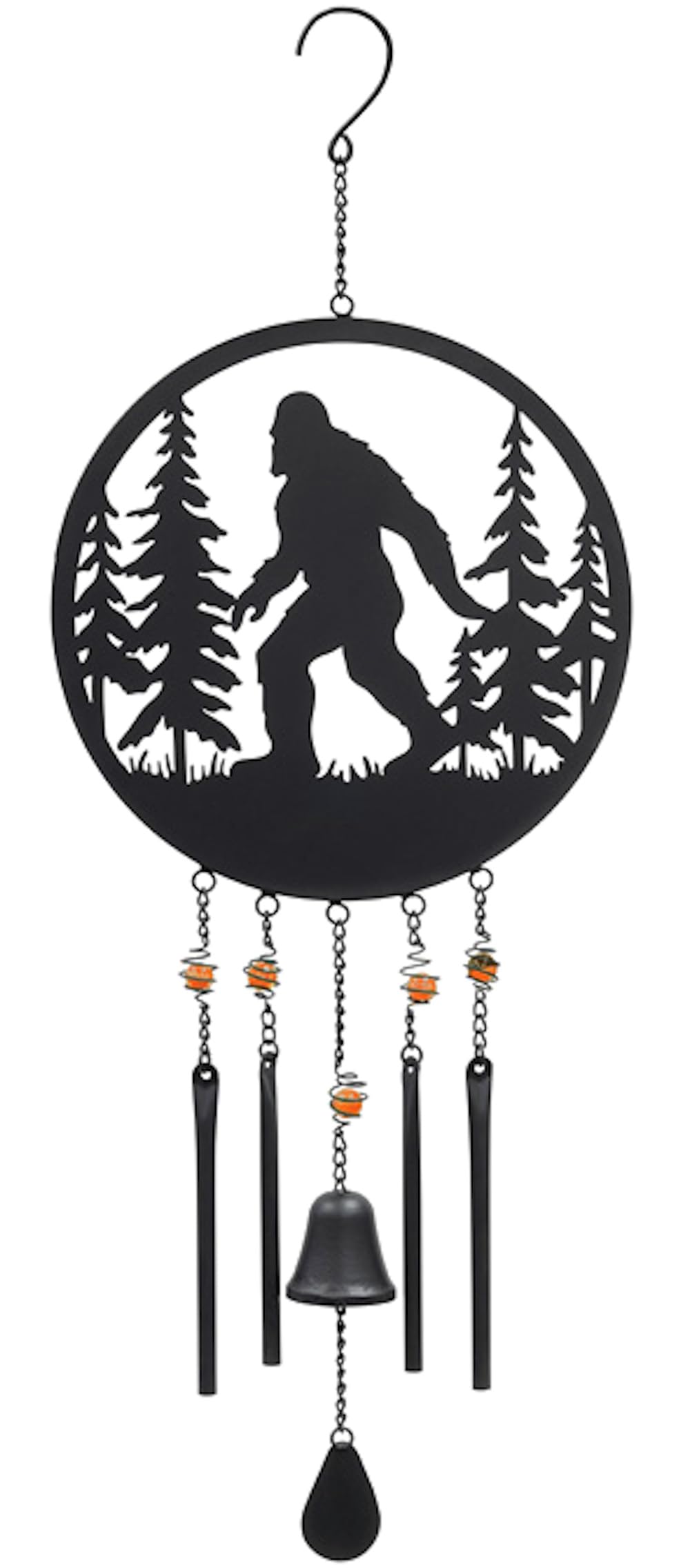 Carson 32" Bigfoot in The Woods Silhouette Wind Chime - Black Metal Sasquatch Windchime - Outdoor Chimes for Garden, Patio, Porch