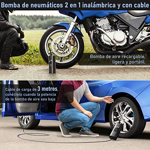Behozel 6000mAh Mini Compresor Aire Portatil Aluminio, 150PSI Inflador Ruedas Coche Portatil con Pantalla LCD Digital y Linterna LED, Hinchador Ruedas Coche para Scooters, Moto, Bicicletas, Pelotas