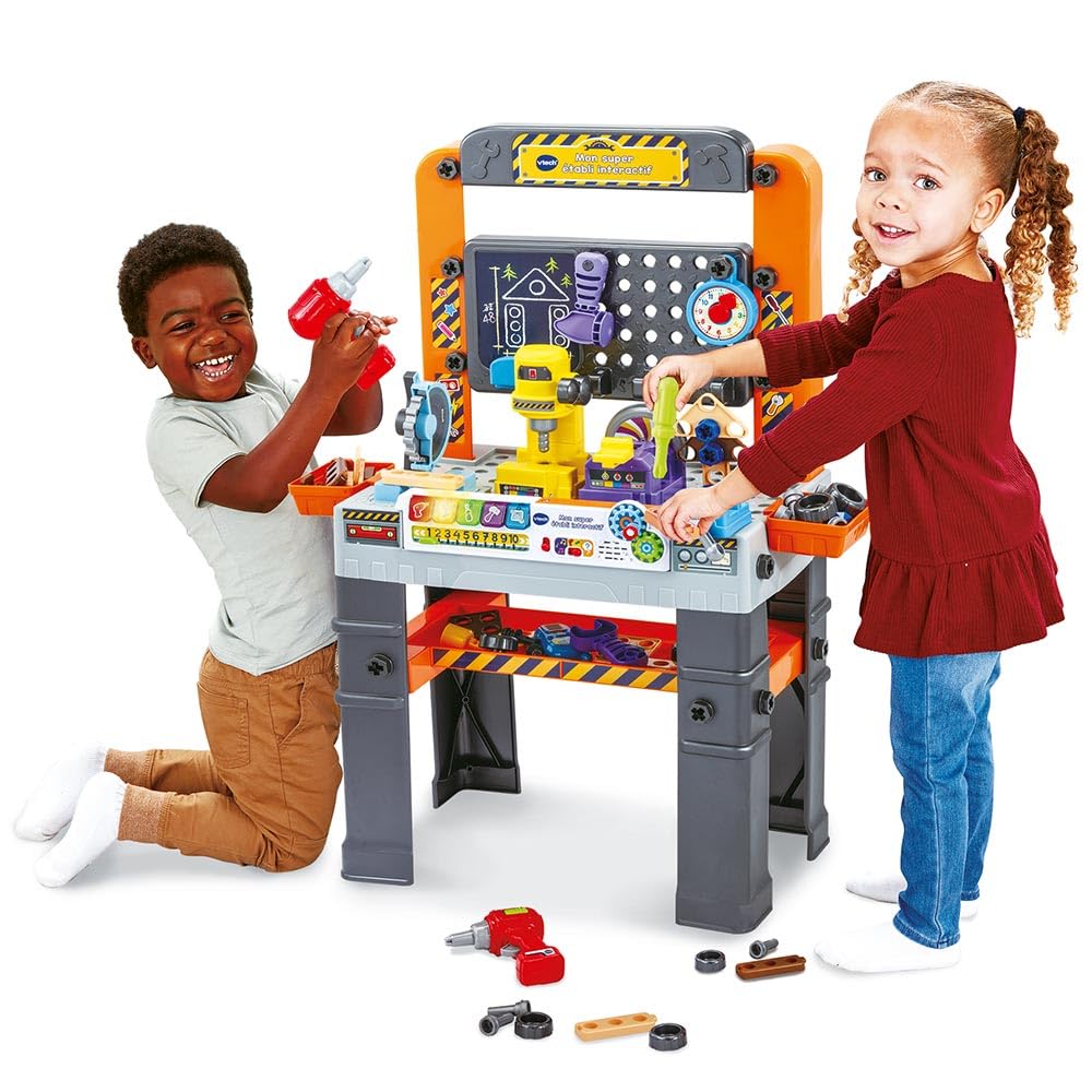 VTech - Mon Super Établi Interactif, Bricolage Enfant, Jeux Éducatifs, Jeu de Construction Autonome, 96 Pièces et Accessoires de Jeu, Cadeau Garçon et Fille de 3 Ans à 7 Ans - Contenu en Français