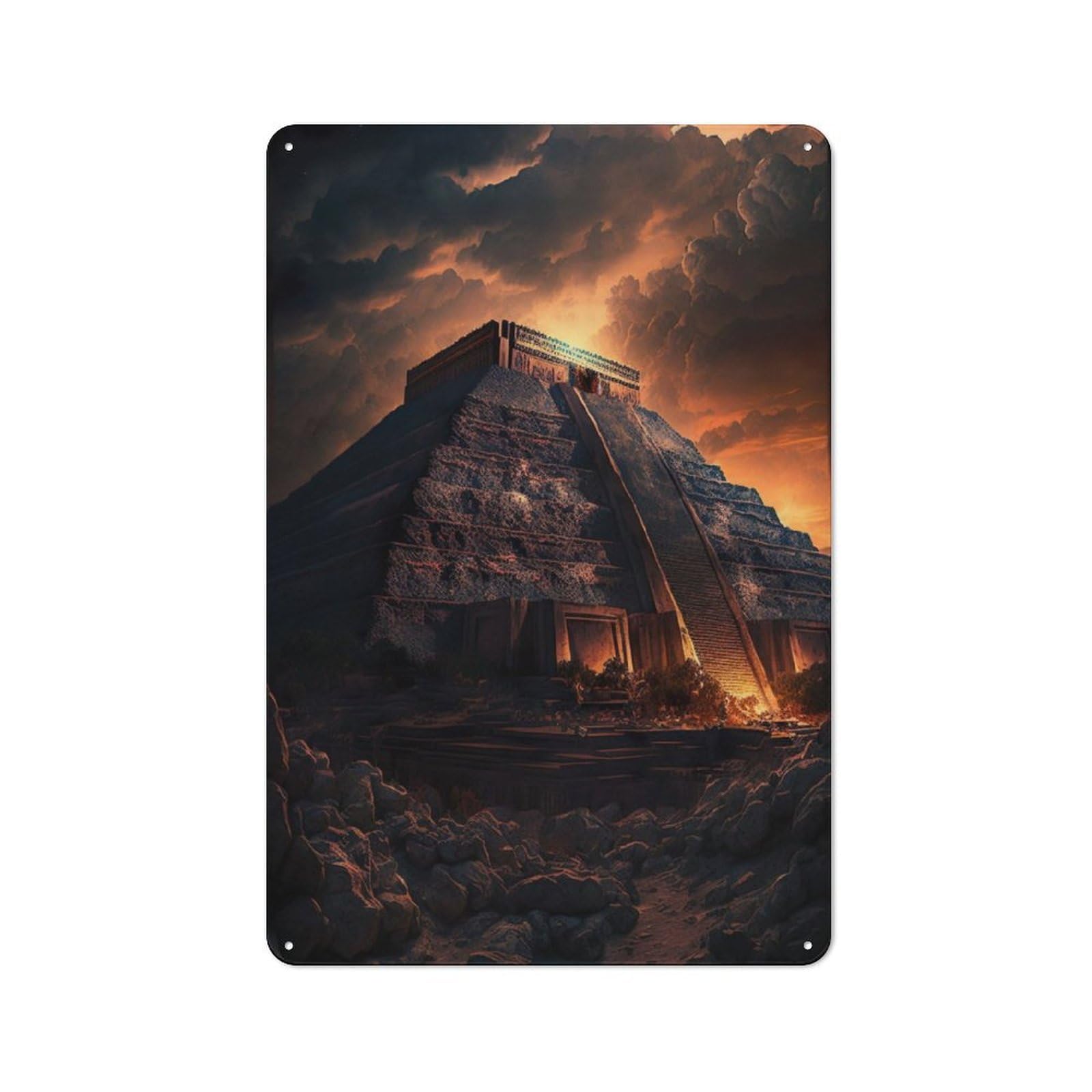 Junmoney Mystical Maya Pyramid Vintage Tin Wall Plaque 30X20cm For Workshop Wall, A Decorative Christmas Gift For Makers And Diy Enthusiasts