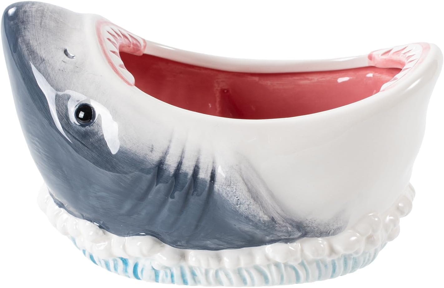 3D Shark Attack Ceramic Bowl, 40 oz Large Decorative Storage Container for Candy and Popcorn, Multi-Purpose Bowl, Blue Grey