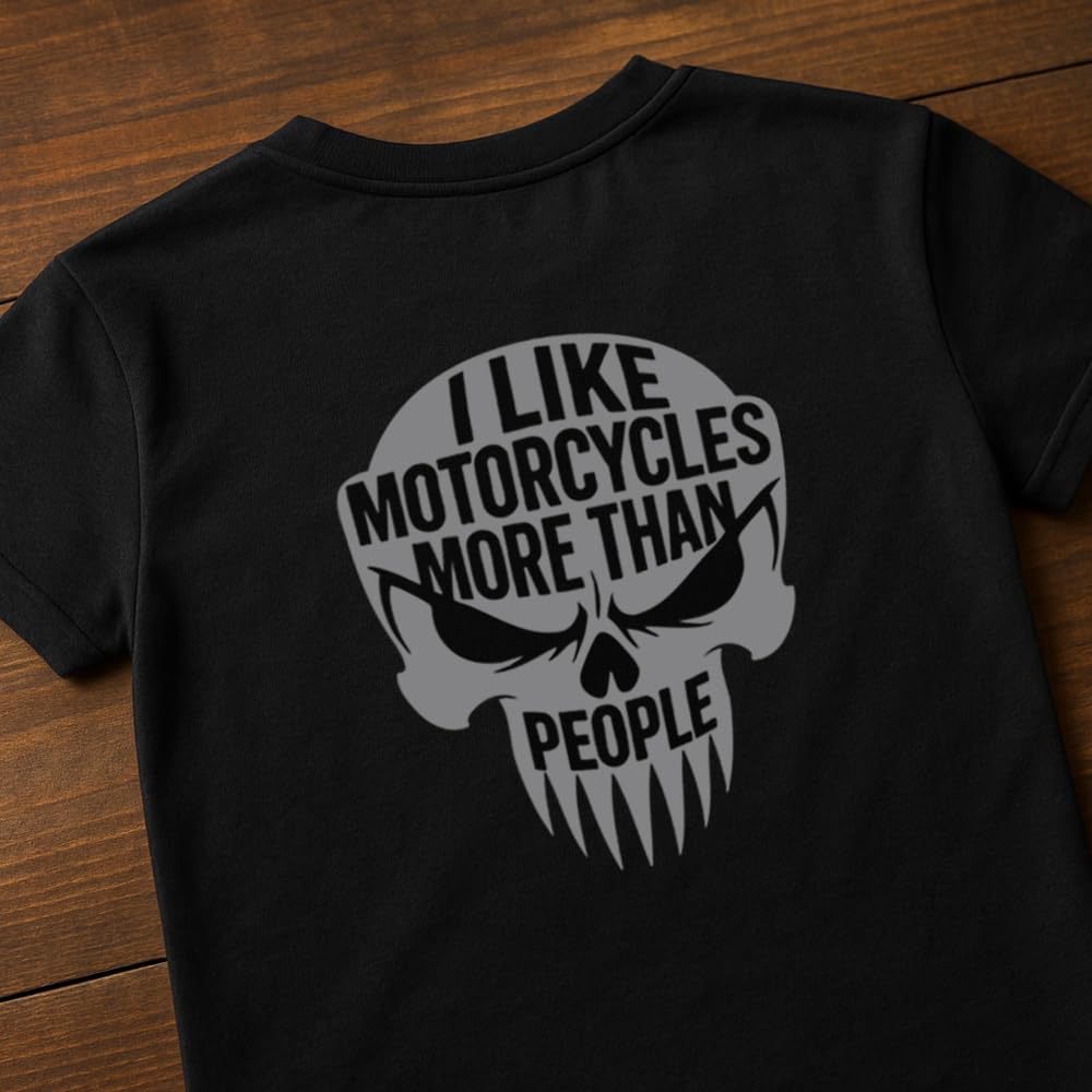 Maglietta da moto con teschio 'I Like Motorcycles More Than People', nero, design motociclista