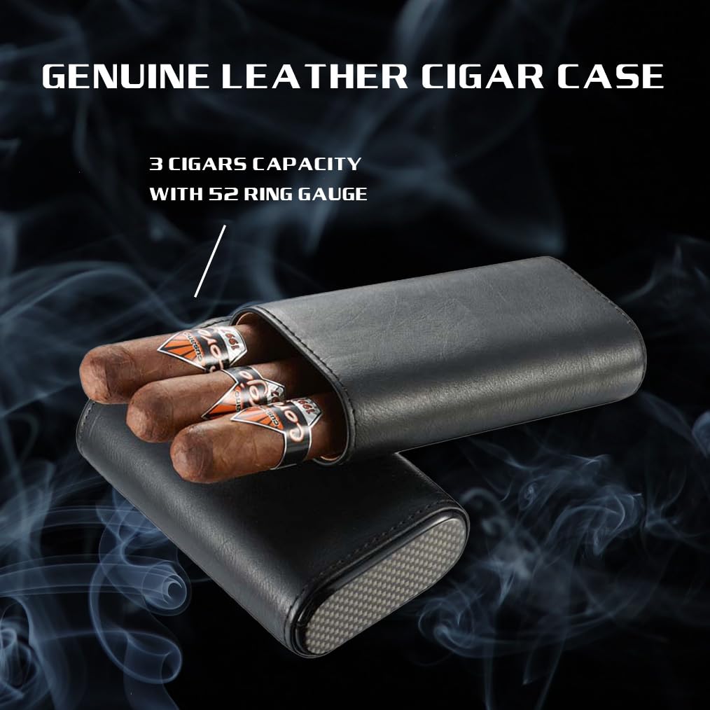 Visol Burgos Black Leather Cigar Case - Holds 3 Cigars